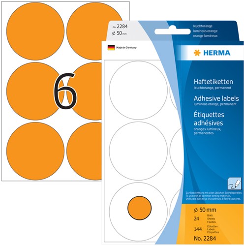 Etiket rond 50mm fluor oranje 2284 ds/144-2