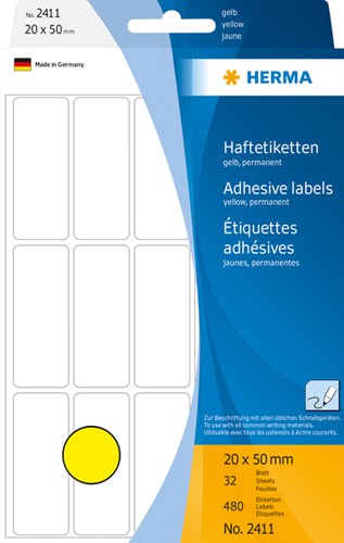 Etiket  20x 50mm Herma 2411 pk/480 geel