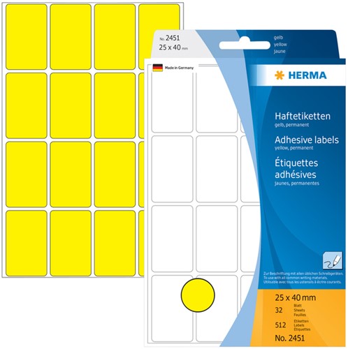 Etiket  25x 40mm Herma 2451 pk/512 geel