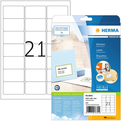 Etiket A4  63,5x 38,1mm Herma 8632 Premium ds/210