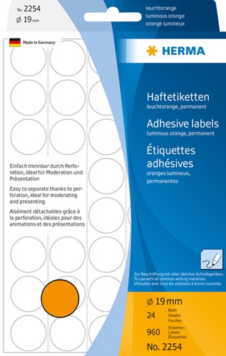 Etiket rond 19mm fluor oranje Herma 2254 ds/960