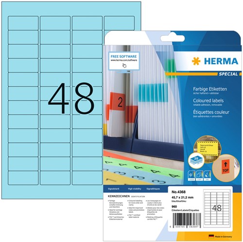 Etiket A4  45,7x 21,2mm Herma 4368 verwijderbaar ds/960  blauw