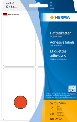 Etiket  52x 82mm Herma 2492 pk/128 rood