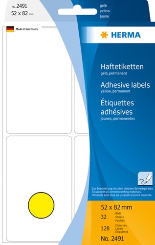 Etiket  52x 82mm Herma 2491 pk/128 geel