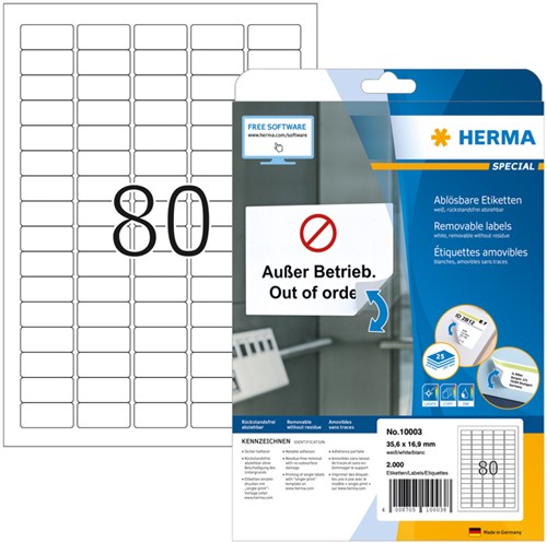 Etiket A4  35,6x 16,9mm Herma 10003 afneembaar ds/2000