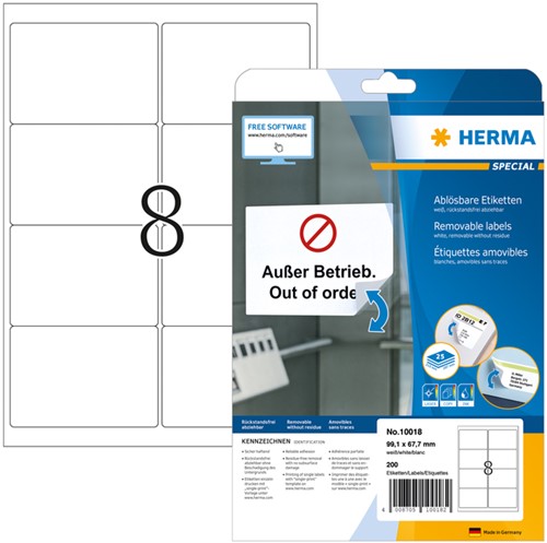 Etiket A4  99,1x 67,7mm Herma 10018 afneembaar ds/200