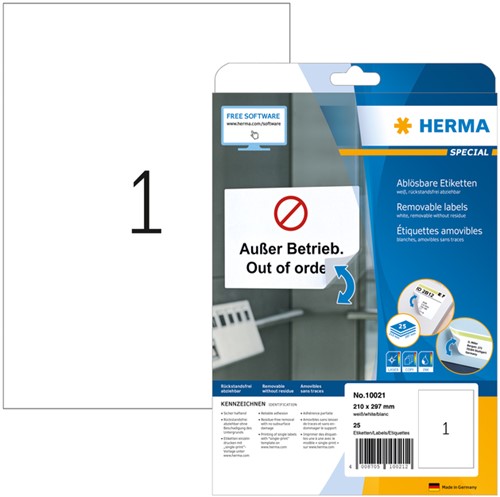 Etiket A4 210x297mm Herma 10021 afneembaar ds/25
