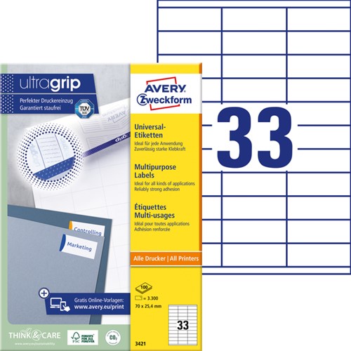 Etiket A4  70x 25,4mm 3421 ds/3300-2
