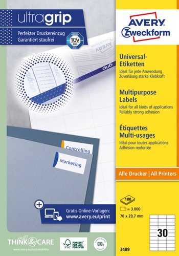 Etiket A4  70x 30mm 3489 ds/3000