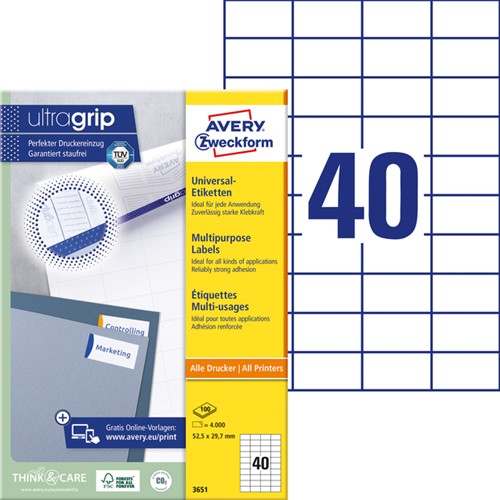 Etiket A4  52,5x 29,7mm 3651 ds/4000-2