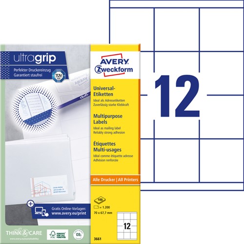 Etiket A4  70x 67,7mm 3661 ds/1200-2