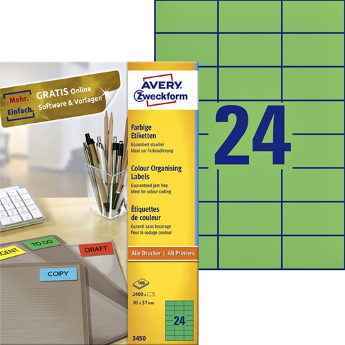 Etiket A4  70x 37mm 3450 ds/2400 groen