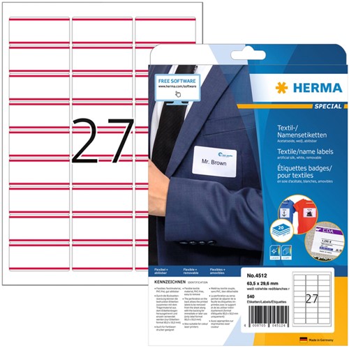 Badge zelfklevend 63,5x29,6mm (met rode strook) Herma 4512 pk/540
