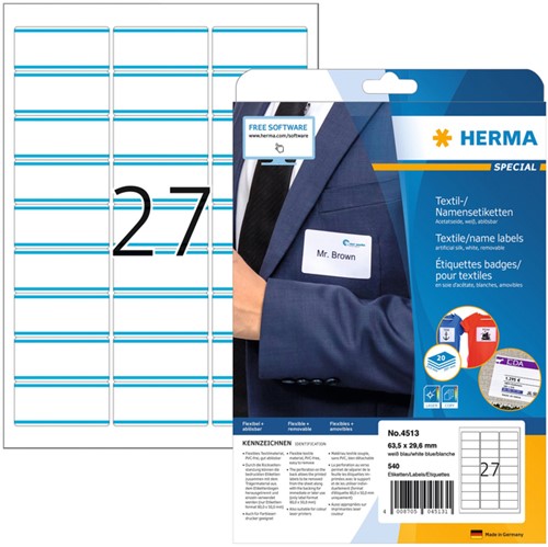 Badge zelfklevend 63,5x29,6mm (met blauwe strook) Herma 4513 pk/540