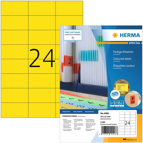 Etiket A4  70x 37mm Herma 4406  ds/2400 geel