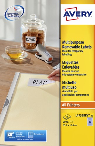 Etiket A4  35.6x 16.9mm Avery L4732REV-25 afneembaar ds/2000
