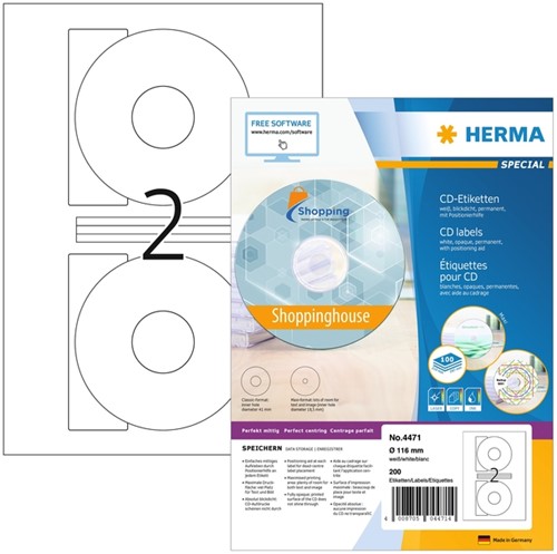 Etiket CD/DVD 116mm Herma 4471 wit 100-d/200