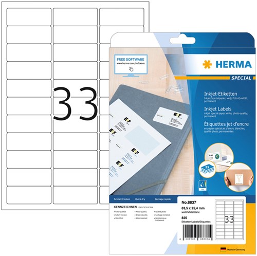 Etiket A4  63,5x 25,4mm Herma 8837 inkjet mat ds/825