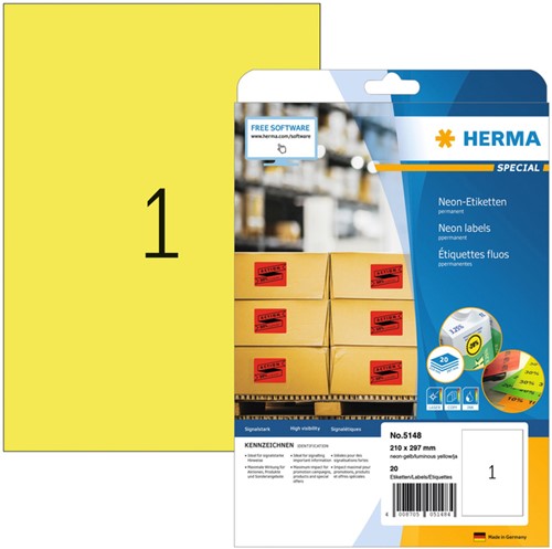 Etiket A4 210x297mm 5148 ds/20  fluor geel