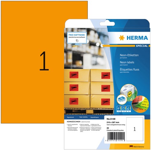 Etiket A4 210x297mm 5149 ds/20 fluor oranje