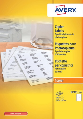Etiket A4 210x297mm Avery DP001-100 kopieren ds/100