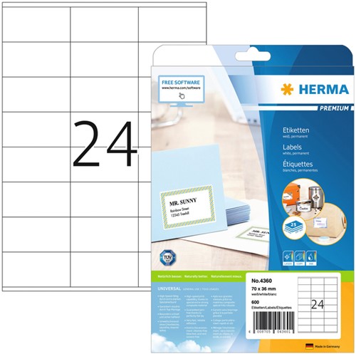 Etiket A4  70x 36mm Herma 4360 Premium ds/600