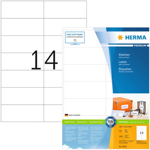 Etiket A4 105x 42,3mm Herma 4625 Premium ds/2800 