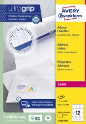 Etiket A4  63,5x 72mm Avery L7164-100 laser ds/1200