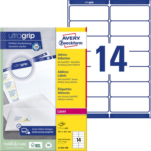 Etiket A4  99,1x 38,1mm Avery L7163-100 laser ds/1400-2