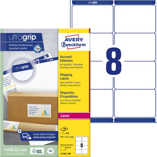 Etiket A4  99,1x 67,7mm Avery L7165-100 laser ds/800-2