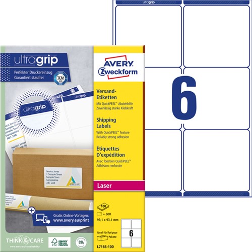Etiket A4  99,1x 93,1mm Avery L7166-100 laser ds/600-2