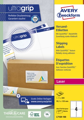 Etiket A4  99,1x139mm Avery L7169-100 laser ds/400