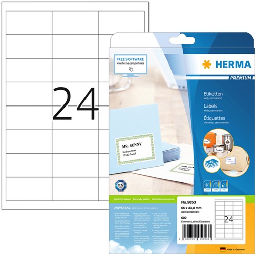 Etiket A4  66x 33,8mm Herma 5053 Premium ds/600