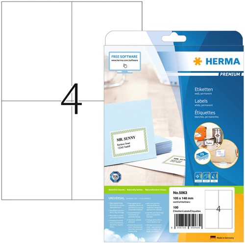 Etiket A4 105x148mm Herma 5063 Premium ds/100