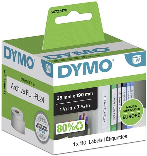 Etiket Dymo LabelWriter multifunctioneel 38x190mm 1 rol á 110 stuks wit