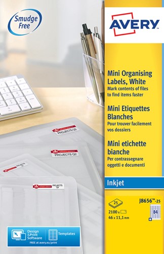 Etiket A4  46x 11,1mm Avery J8656-25 inkjet ds/2100