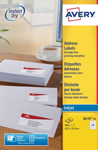 Etiket A4  63,5x 33,9mm Avery J8159-40 inkjet ds/960