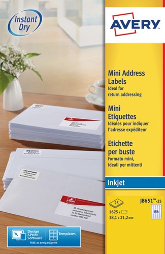 Etiket A4  38,1x 21,2mm Avery J8651-25 inkjet ds/625