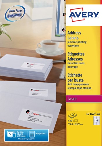 Etiket A4  99,1x 33,9mm Avery L7162-40 laser ds/640