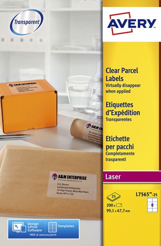 Etiket A4  99,1x 67,7mm Avery L7565-25 transparant ds/200