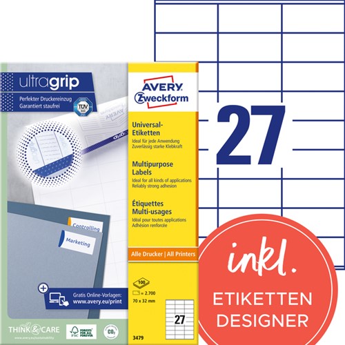 Etiket A4  70x 32mm 3479 ds/2700-3