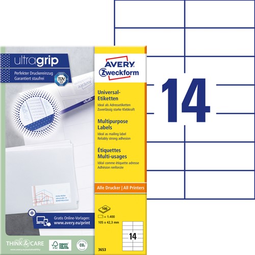 Etiket A4 105x 42mm 3653 ds/1400-2