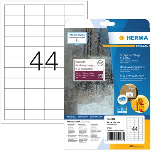 Etiket A4  48,3x 25,4mm Herma 4690 polyester weerbestendig ds/1100