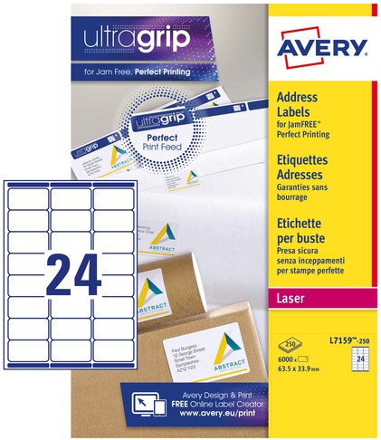 Etiket A4  63,5x 33,9mm Avery L7159-250 laser ds/6000-2