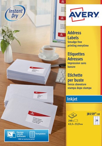 Etiket A4  63,5x 33,9mm Avery J8159-10 inkjet ds/240