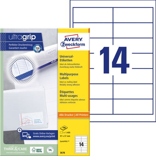 Etiket A4  97x 37mm 3678 ds/1400-2