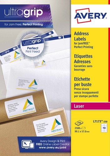 Etiket A4  99,1x 57mm Avery L7173-250 laser ds/2500