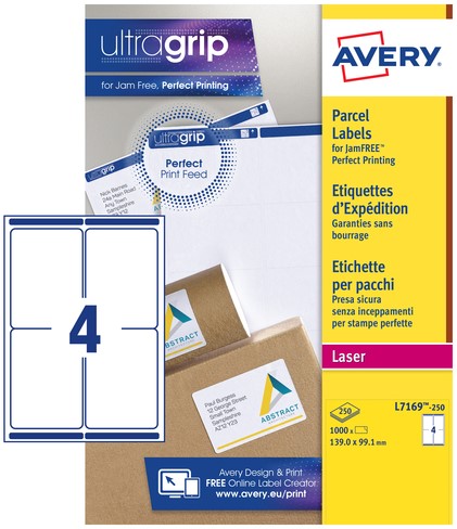 Etiket A4  99,1x139mm Avery L7169-250 laser ds/1000-2