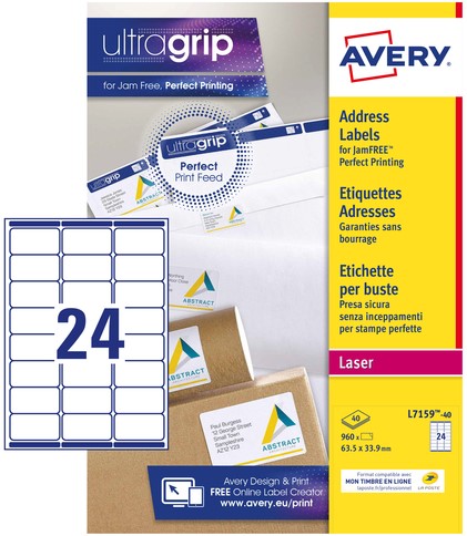 Etiket A4  63,5x 33,9mm Avery L7159-40 laser ds/960