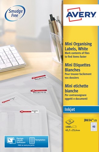 Etiket A4  45,7x 25,4mm Avery J8654-25 inkjet ds/1000